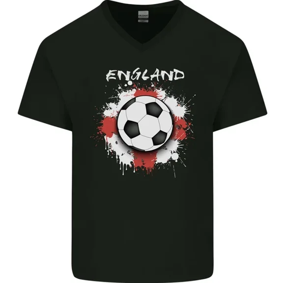 Kiraa Tee With England Flag Football St George Cross Mens Womens V-Neck Cotton T-Shirt