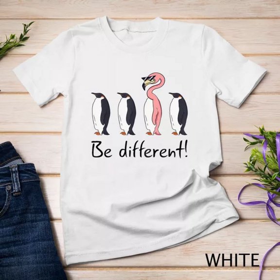 Kiraa Tee With Flamingo Be Different Funny Pinguin Pink Flamingo Gift Unisex S-5Xl T-Shirt Birthday Gifts; For Men & Women