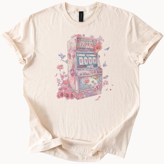 Kiraa Tee With Floral Slot Machine Graphic Tee Aesthetic Gambling Shirt Luck Tshirt Birthday Gifts; For Men & Women
