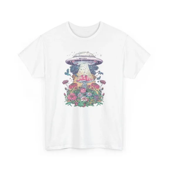 Kiraa Tee With Floral Ufo Alien Shirt | Ufo & Alien Graphic Tee | Sci-Fi Inspired T-Shirt S-5Xl Birthday Gifts; For Men & Women