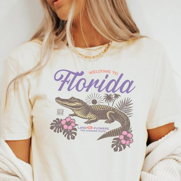 Kiraa Tee With Florida Alligator Tshirt Sunshine State Graphic Tee Souvenir Gift Birthday Gifts; For Men & Women
