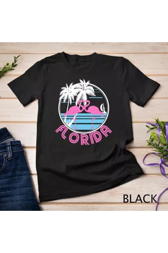 Tee With Florida Pink Flamingo Heart T-Shirt 80S Retro Vintage Unisex S-5Xl T-Shirt