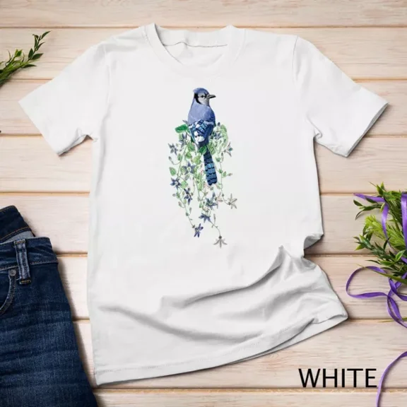 Kiraa Tee With Flowers And Blue Jay Unisex S-5Xl T-Shirt Birthday Gifts; For Men & Women