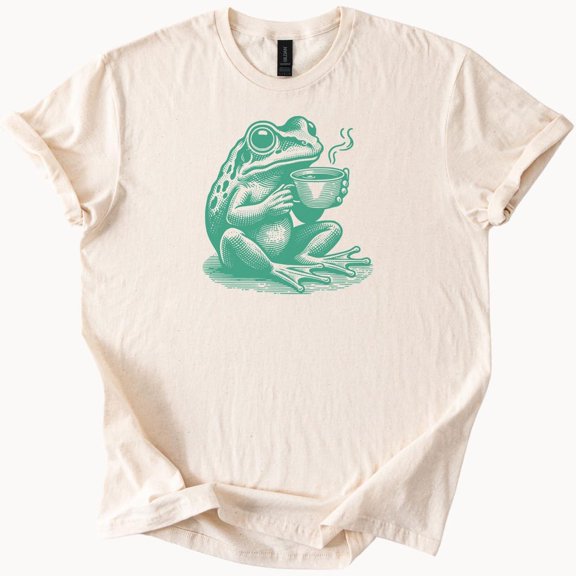 Kiraa Tee With Frog Drinking Coffee T Shirt Cute Amphibian Tee Funny Animal Lover Gift Casual Top Birthday Gifts; For Men & Women