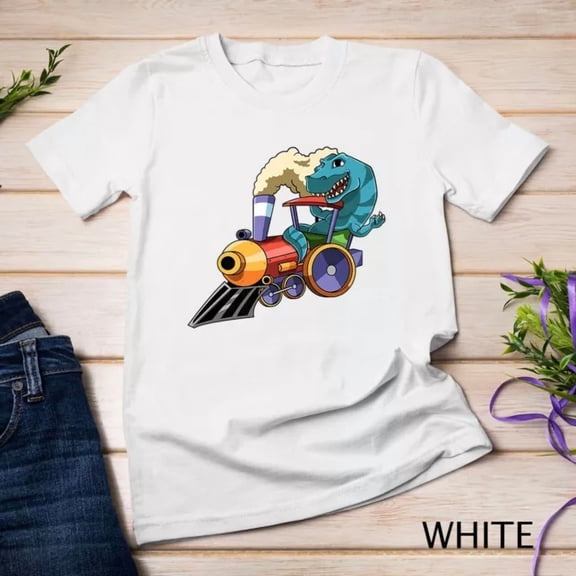 Kiraa Tee With Funny Dinosaur Riding A Train Tyrannosaurus Dino Boys Girls Unisex S-5Xl T-Shirt Birthday Gifts; For Men & Women