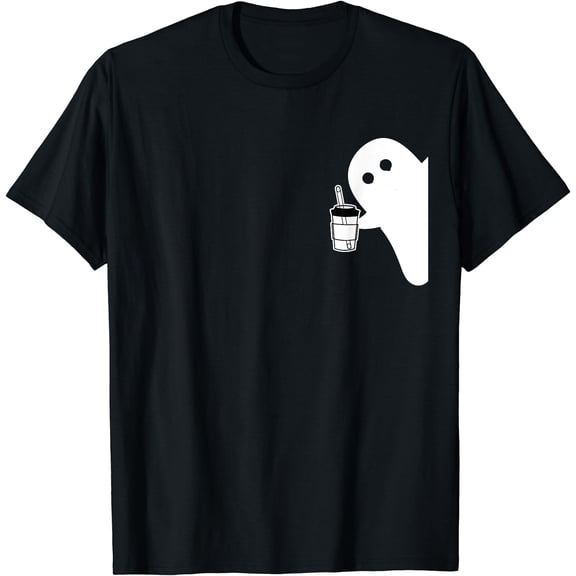 Kiraa Tee With Funny Peeking Boo Ghost With Ice Coffee. Halowen