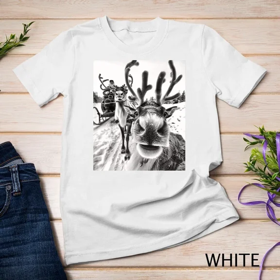 Kiraa Tee With Funny Reindeer Selfie Christmas Unisex S-5Xl T-Shirt Birthday Gifts; For Men & Women