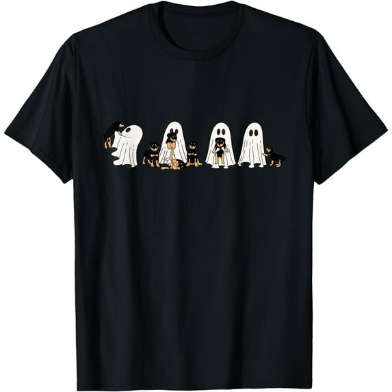 Kiraa Tee With Funny Witch Rottweiler Dog Ghosts In Boo Sheet Halowen Unisex S-5Xl T-Shirt