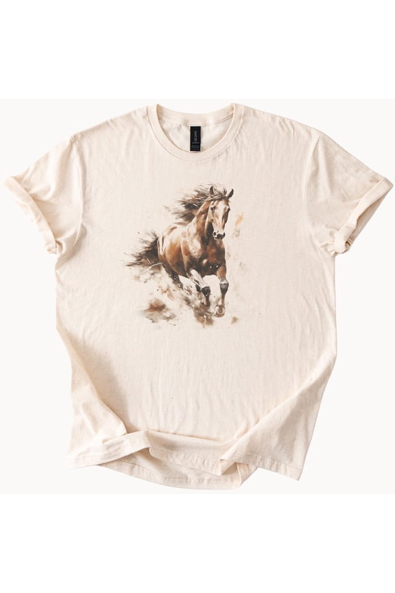 Tee With Galloping Horse Tshirt Wild Mustang Graphic Tee Equestrian Style Top Birthday Gifts; For Men & Women