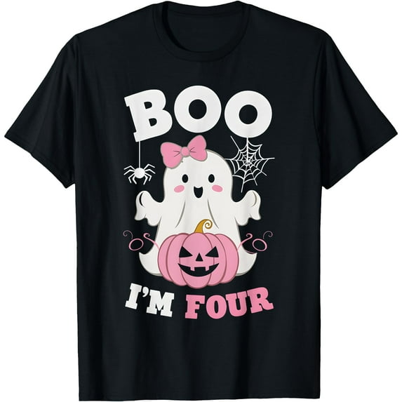 Kiraa Tee With Ghost Boo I'M Four Year 4Th Birthday Halowen Groovy Unisex S-5Xl T-Shirt