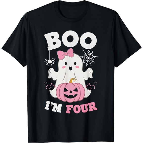 Kiraa Tee With Ghost Boo I'M Four Year 4Th Birthday Halowen Groovy Unisex S-5Xl T-Shirt