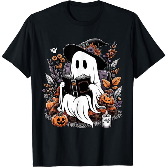 Kiraa Tee With Ghost Reading Books Pumpkin Halowen Unisex S-5Xl T-Shirt