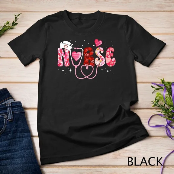Kiraa Tee With Girls Women Nurses Valentines Day Gifts Hearts Stethoscope Unisex S-5Xl T-Shirt