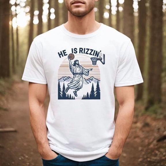 Kiraa Tee With He Is Rizzin' Jesus Playing Basketball Shirt, Retro Y2K Christian Faith... Birthday Gifts; For Men & Women