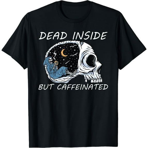 Kiraa Tee With Inside But Caffeinated Funny Halowen Skeleton Skull