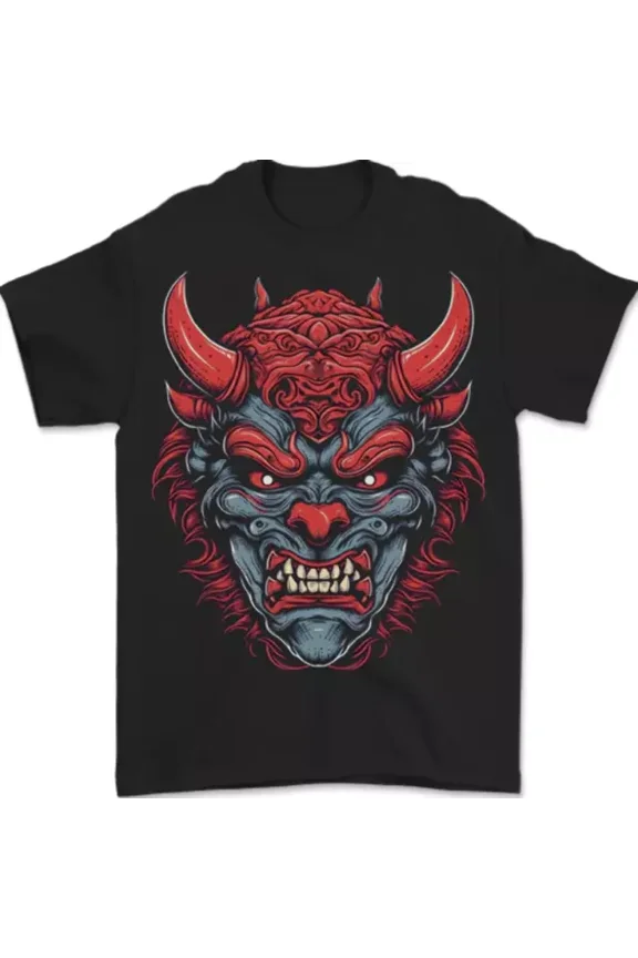 Tee With Japanese Oni Mask Samurai Ronin Bushido Mens Womens S-5Xl T-Shirt