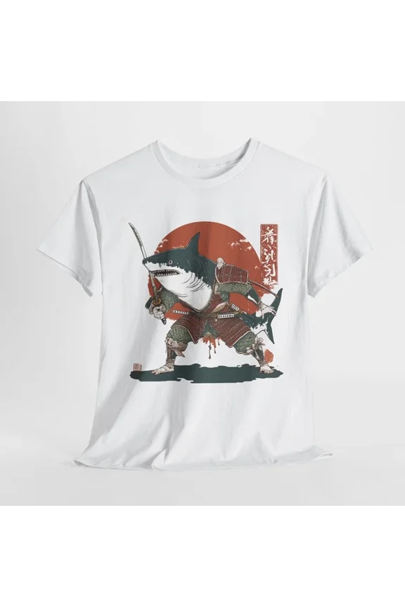 Tee With Japanese Shark Samurai Retro T-Shirt S-5Xl | Mecha Anime Style Shirt Birthday Gifts; For Men & Women