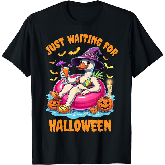 Kiraa Tee With Just Waiting For Halowen Goose Summer Spooky Season Unisex S-5Xl T-Shirt