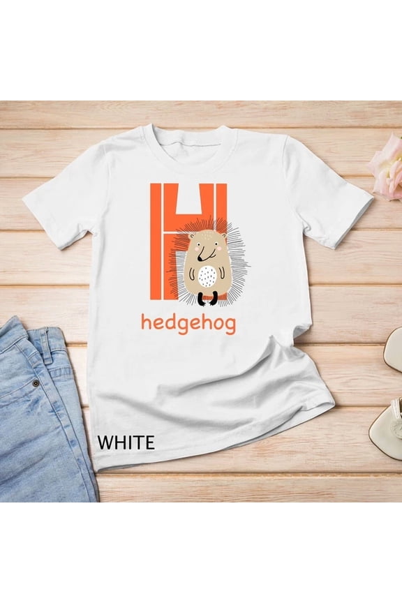 Tee With Kids Hedgehog Letter H Alphabet Cute Animal Boys Or Girls Unisex S-5Xl T-Shirt Birthday Gifts; For Men & Women