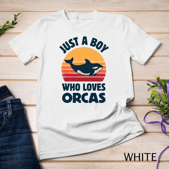Kiraa Tee With Killer Whale Just A Boy Who Loves Orcas Sea Animals Retro Unisex S-5Xl T-Shirt Birthday Gifts; For Men & Women