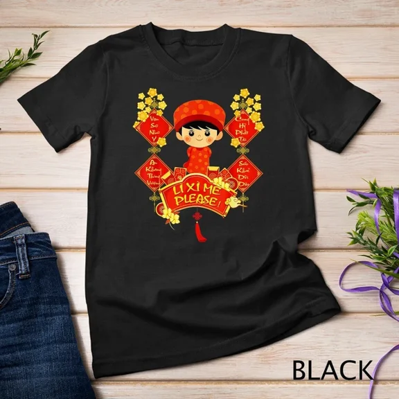 Kiraa Tee With Li Xi Me Please Vietnamese Red Cute Ao Dai Boy Flowers 2024 Unisex T-Shirt