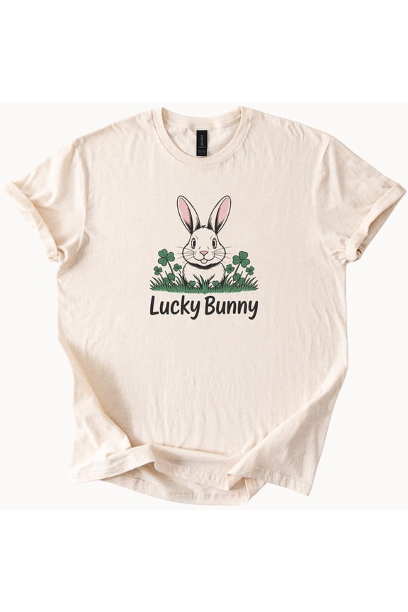 Tee With Lucky Bunny T Shirt Cute Rabbit Clover Graphic Tee Spring Easter Shirt Birthday Gifts; For Men & Women
