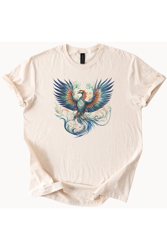 Tee With Majestic Phoenix Rising Graphic Tee Mythical Bird Tshirt Firebird Rebirth Top Birthday Gifts; For Men & Women