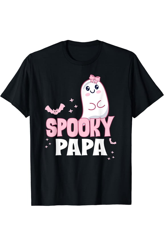 Tee With Mens Spooky Papa Family Cute Pink White Ghost Boo Halowen Unisex S-5Xl T-Shirt
