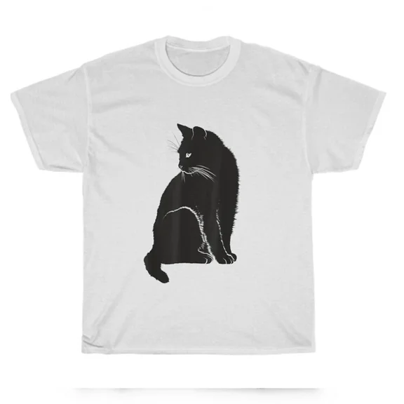 Kiraa Tee With Minimalist Cute Black Cat Owner Feline Art Kitten Lover T-Shirt Unisex Tee Gift Birthday Gifts; For Men & Women