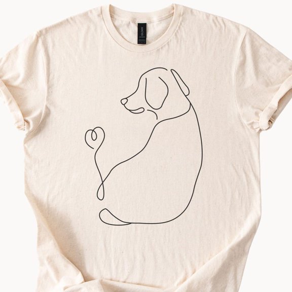 Kiraa Tee With Minimalist Dog Shirt Unisex Line Art T Shirt Natural Cotton Pet Lover Tee Canine Outline Graphic Top Birthday Gifts; For Men & Women