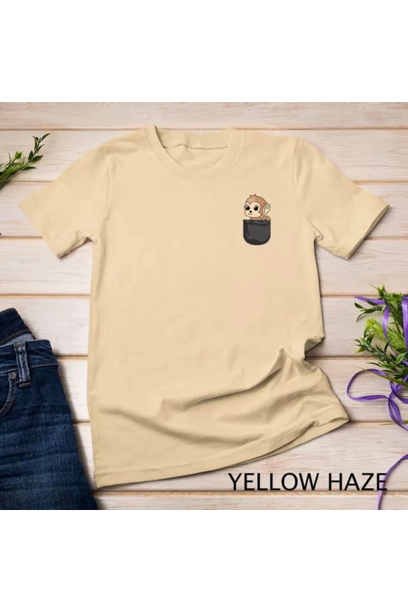 Tee With Monkey In Pocket Funny Animal Lover Gift Unisex S-5Xl T-Shirt Birthday Gifts; For Men & Women