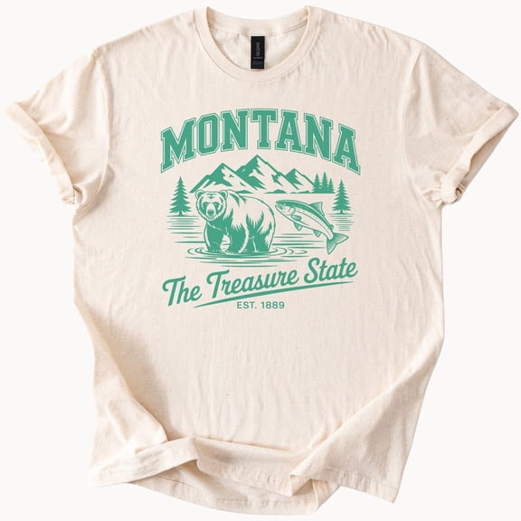 Kiraa Tee With Montana Bear Fish Tshirt The Treasure State Graphic Tee Birthday Gifts; For Men & Women