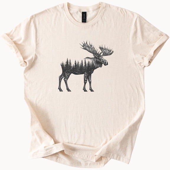 Kiraa Tee With Moose Forest Graphic Tee Nature Lover Shirt Wildlife Tshirt Gift For Him Her Unique Design Top Birthday Gifts; For Men & Women