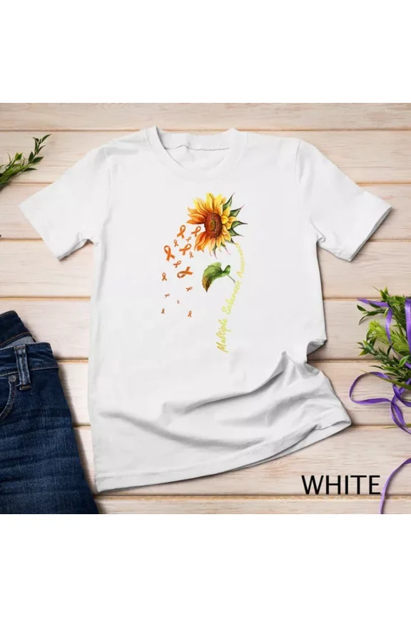 Tee With Multiple Sclerosis Awareness Sunflower Shirt Ms Awareness Unisex S-5Xl T-Shirt Birthday Gifts; For Men & Women