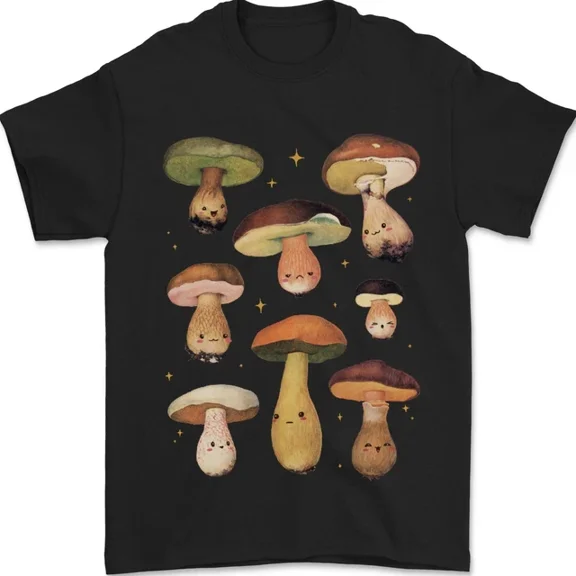 Kiraa Tee With Mushroom Faces Foraging Mycology Mens Womens S-5Xl T-Shirt
