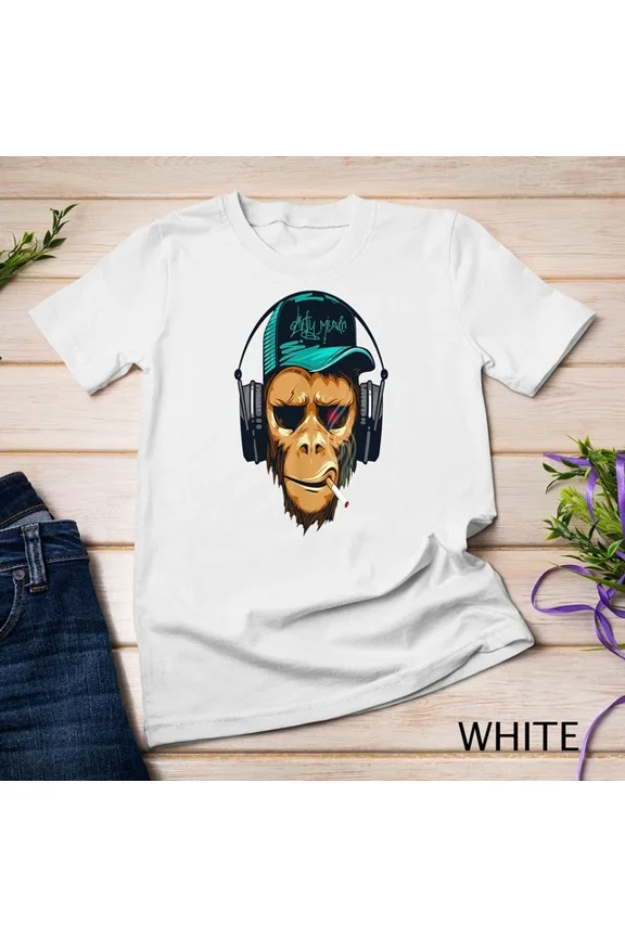 Tee With Music Fan Hipster Monkey In Headphone Chimpanzee Unisex S-5Xl T-Shirt Birthday Gifts; For Men & Women