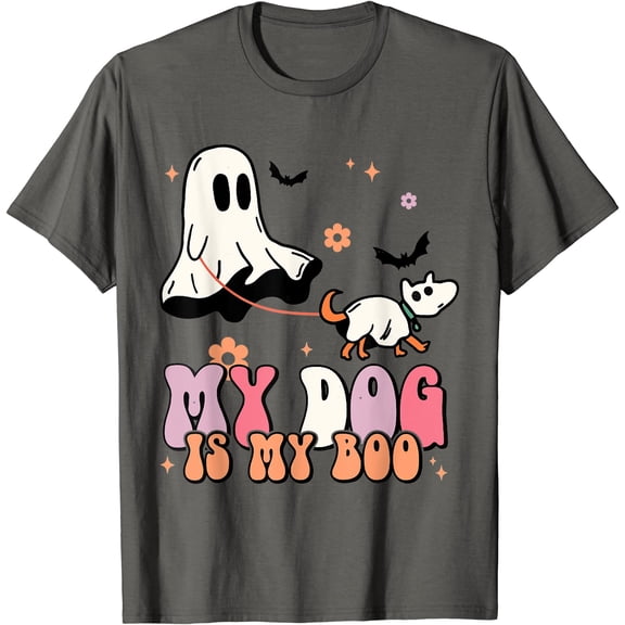 Kiraa Tee With My Dog Is My Boo Spooky Season Ghost Halowen Groovy Retro Unisex S-5Xl T-Shirt