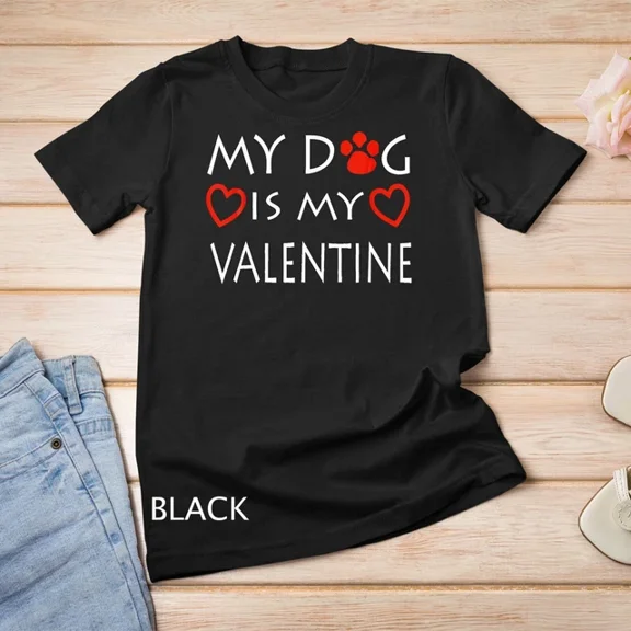 Kiraa Tee With My Dog Is My Valentine Shirt Paw Heart Pet Owner Gift T-Shirt Unisex T-Shirt