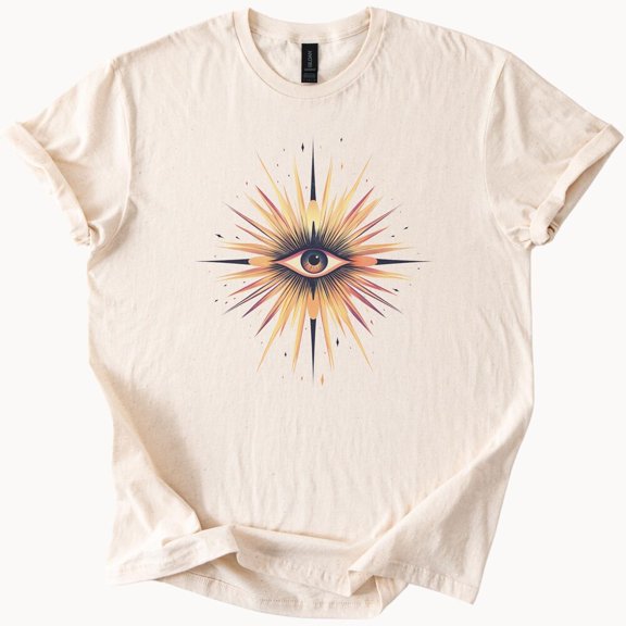 Kiraa Tee With Mystic Eye Starburst Graphic Tee Natural Cotton Spiritual Design Shirt Birthday Gifts; For Men & Women