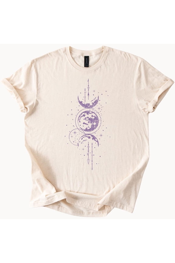 Tee With Mystical Moon Phases Tshirt Celestial Graphic Tee Witchy Boho Top Moon Child Clothing Birthday Gifts; For Men & Women