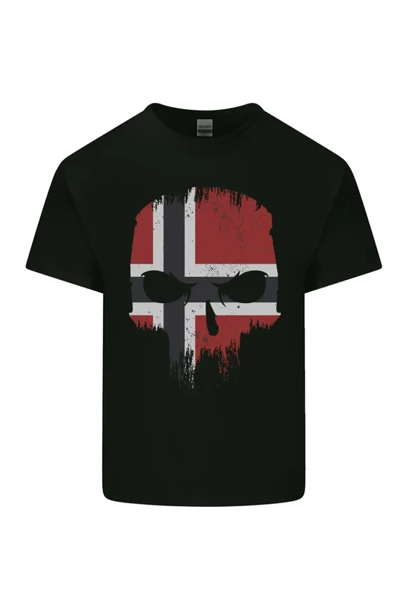 Tee With Norway Skull Flag Gym Bodybuilding Biker Mens Womens S-5Xl T-Shirt