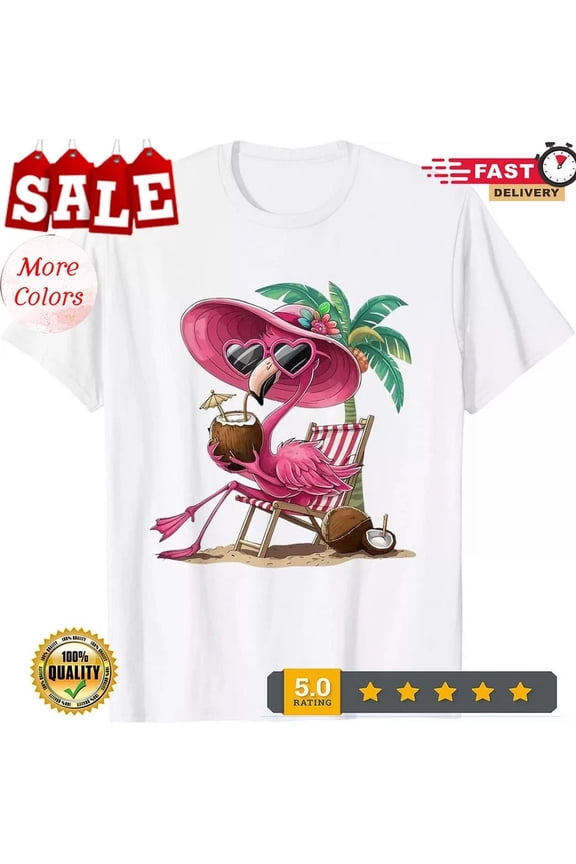 Tee With Palm Flamingo Pink Beach Tree Summer Vacation T-Shirt Birthday Gifts; For Men & Women