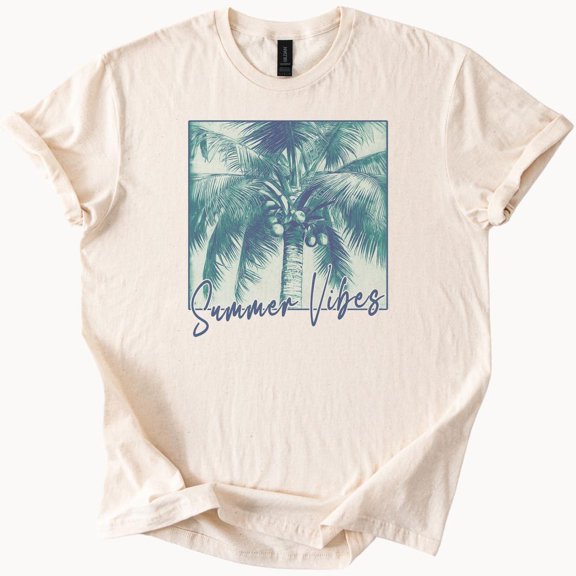 Kiraa Tee With Palm Tree Summer Vibes Graphic Tee Beach Vacation Shirt Birthday Gifts; For Men & Women