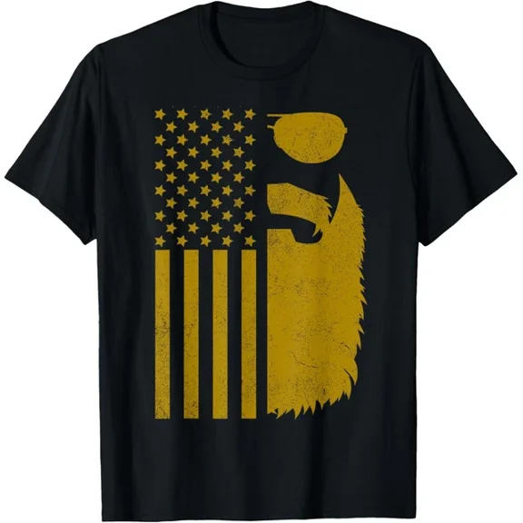 Kiraa Tee With Patriotic Us Flag Beard And Sunglasses For Men With Beards Gift Unisex T-Shirt