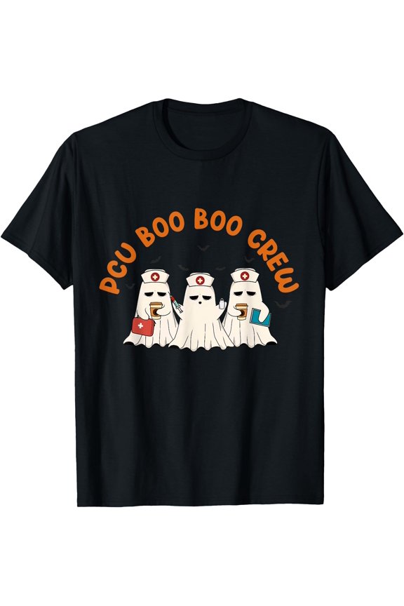 Tee With Pcu Boo Boo Crew Nurse Retro Funny Ghost Halowen Scrub Unisex S-5Xl T-Shirt