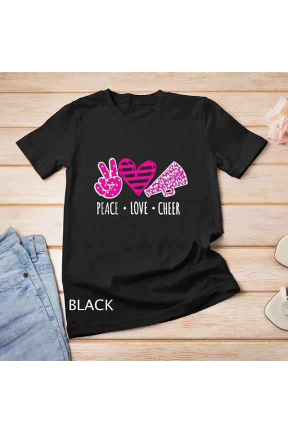 Tee With Peace Love Cheer Cheerleader Teen Girls Funny Cheerleading Unisex T-Shirt