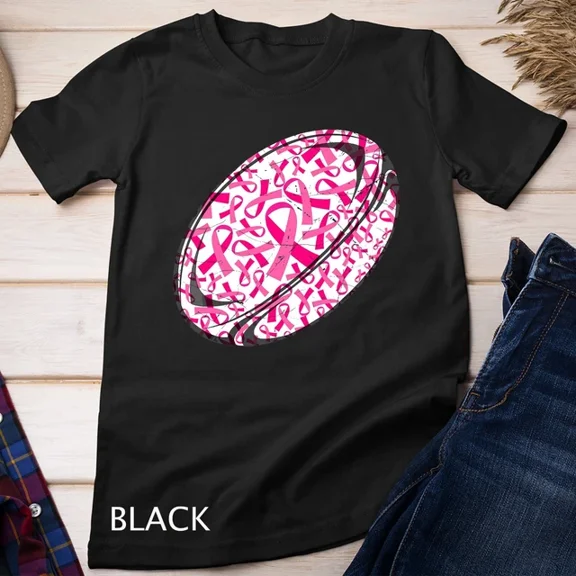 Kiraa Tee With Pink Ribbon Rugby Breast Cancer Awareness Support Mom Unisex T-Shirt