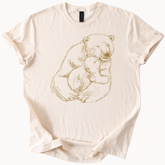 Kiraa Tee With Polar Bear Shirt Cub Love Sketch Natural Beige Color Cotton Tee Wildlife Graphic T Shirt Birthday Gifts; For Men & Women