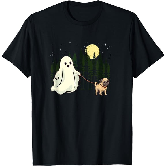 Kiraa Tee With Pug Walking Ghost Halowen Funny Unisex S-5Xl T-Shirt