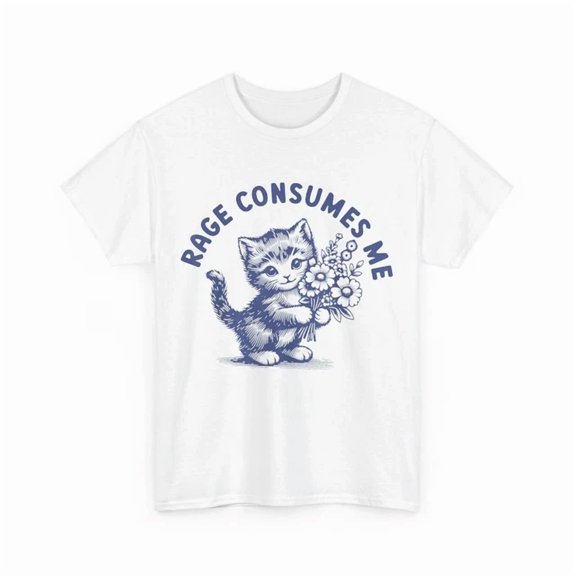 Kiraa Tee With Rage Consumes Me Cat Flower Cute Kitty Cat T-Shirt Birthday Gifts; For Men & Women